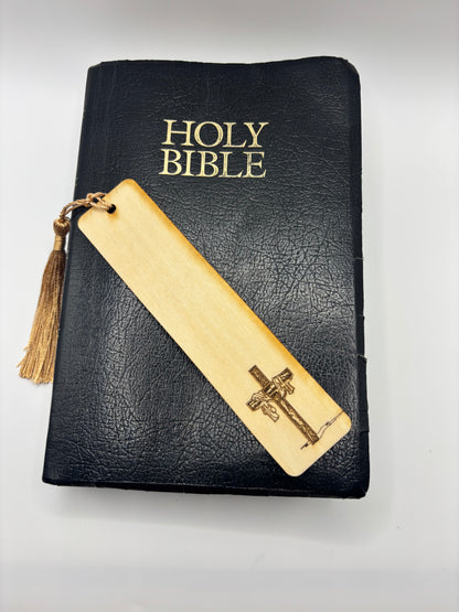 Engraved Cross Wooden Bookmark