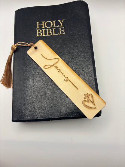 Engraved Jesus Wooden Bookmark – Handmade Real Wood Bookmark with Tassel