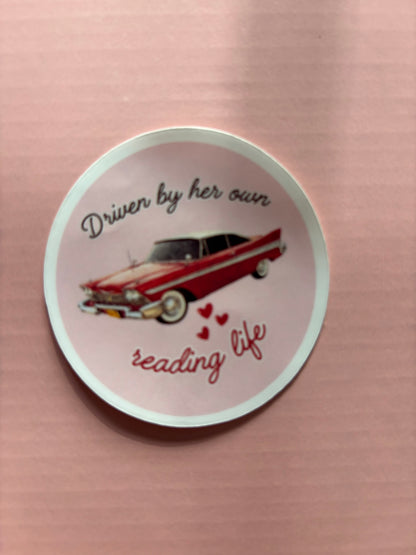 Driven by Her Own Reading Life Vinyl Sticker | Retro Bookish Car Sticker for Kindle Cases & Readers