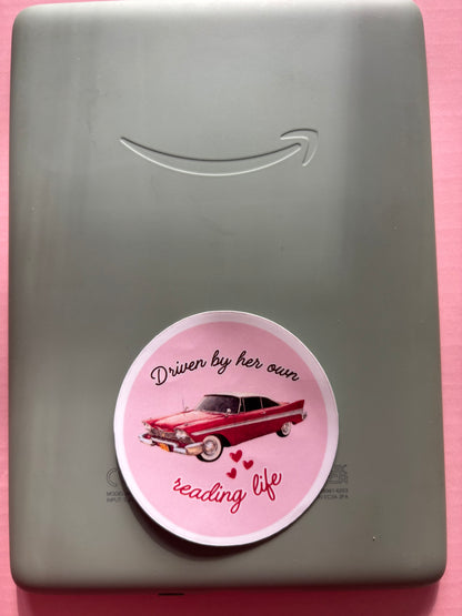 Driven by Her Own Reading Life Vinyl Sticker | Retro Bookish Car Sticker for Kindle Cases & Readers