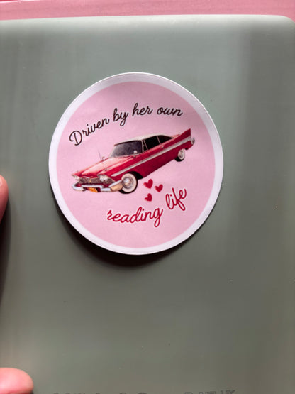 Driven by Her Own Reading Life Vinyl Sticker | Retro Bookish Car Sticker for Kindle Cases & Readers