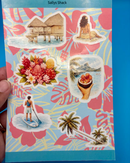 Summer in Tahiti Kiss Cut Sticker Sheet Bundle | Tropical Bookish Vinyl Stickers (set of 2)