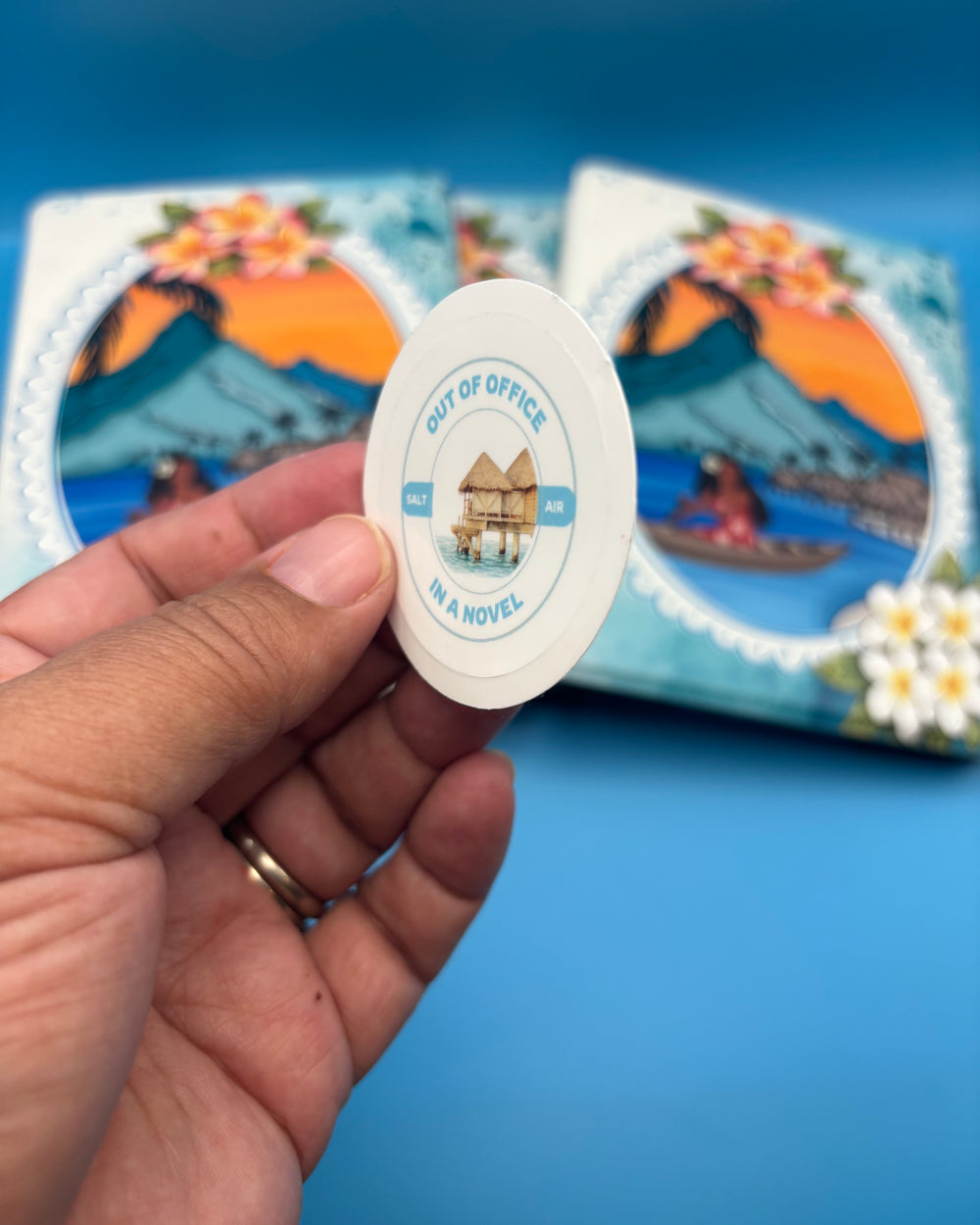 Out of Office In a Novel Vinyl Sticker | Tropical Bookish Kindle Sticker