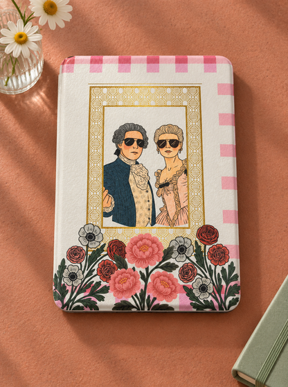 Cameo Kindle Case – Vintage Portrait Pink Gingham Cover + Hand Strap