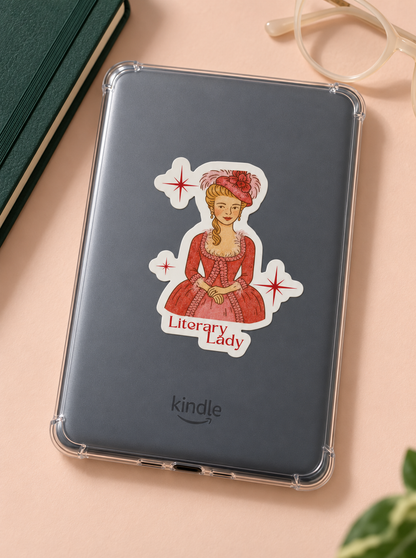 Literary Lady Kindle Sticker – 3” Vintage Bookish Die Cut Vinyl Decal for Kindle Case
