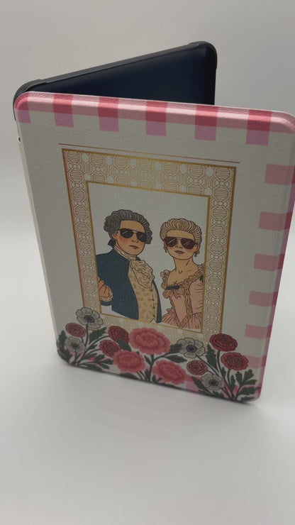 Cameo Kindle Case – Vintage Portrait Pink Gingham Cover + Hand Strap