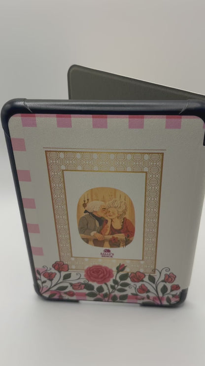 Cameo Kindle Case – Vintage Portrait Pink Gingham Cover + Hand Strap